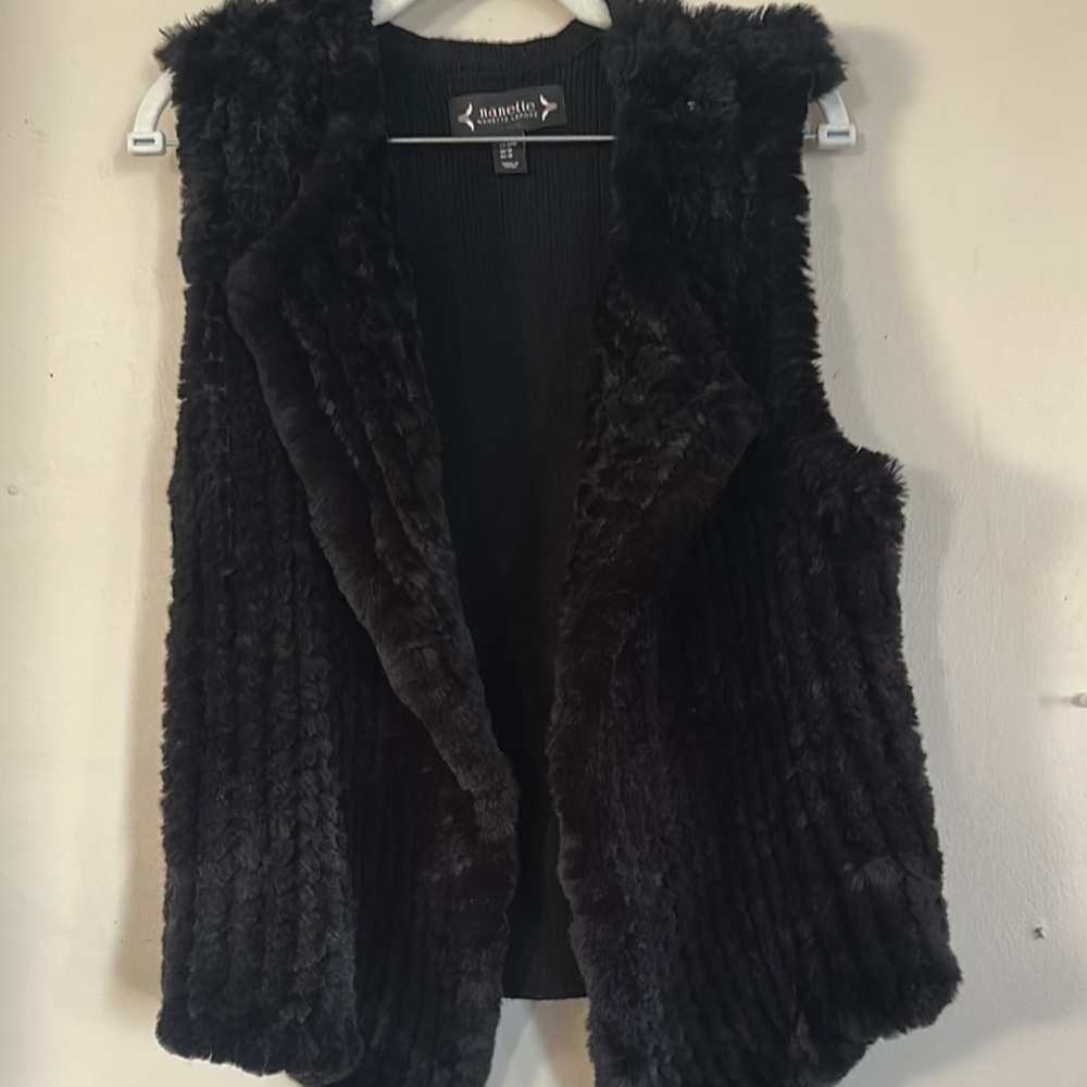 Nanette Lepore Black Faux Fur Vest Sleeveless Open Front